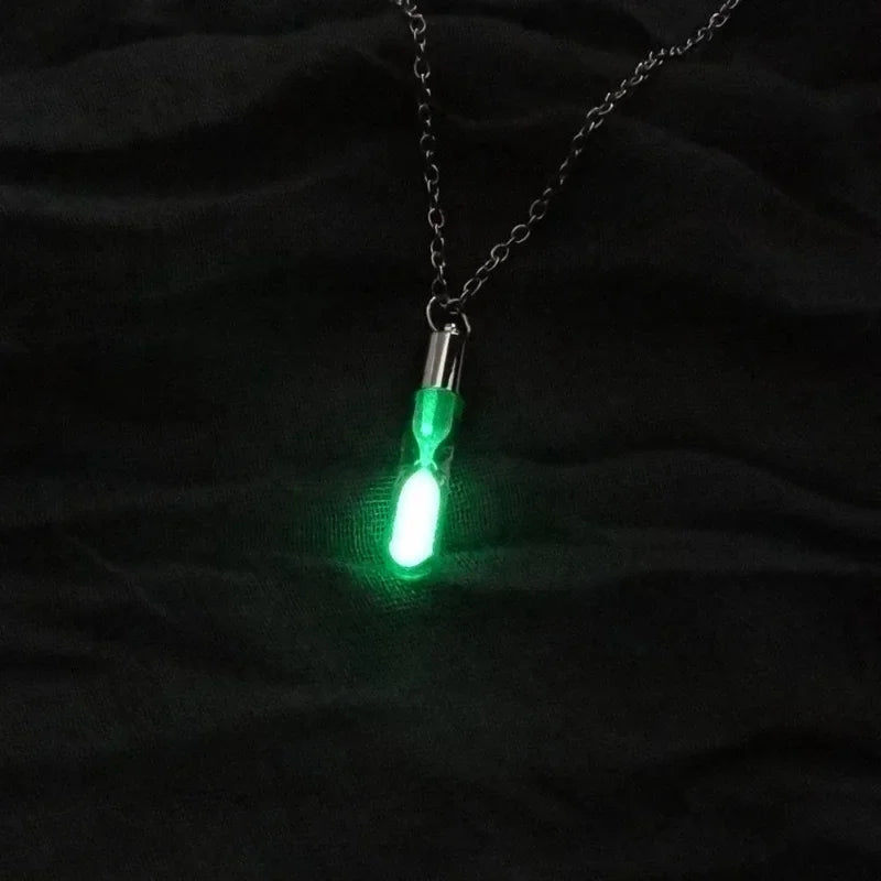 Glow In The Dark Hourglass Necklace Glass Pendant Chain