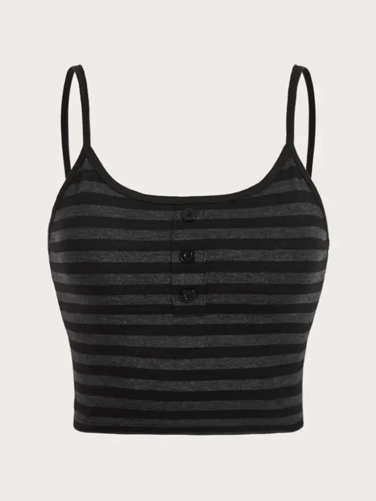 Grunge Y2K Black Grey Striped Cami Vest Crop Top TShirt