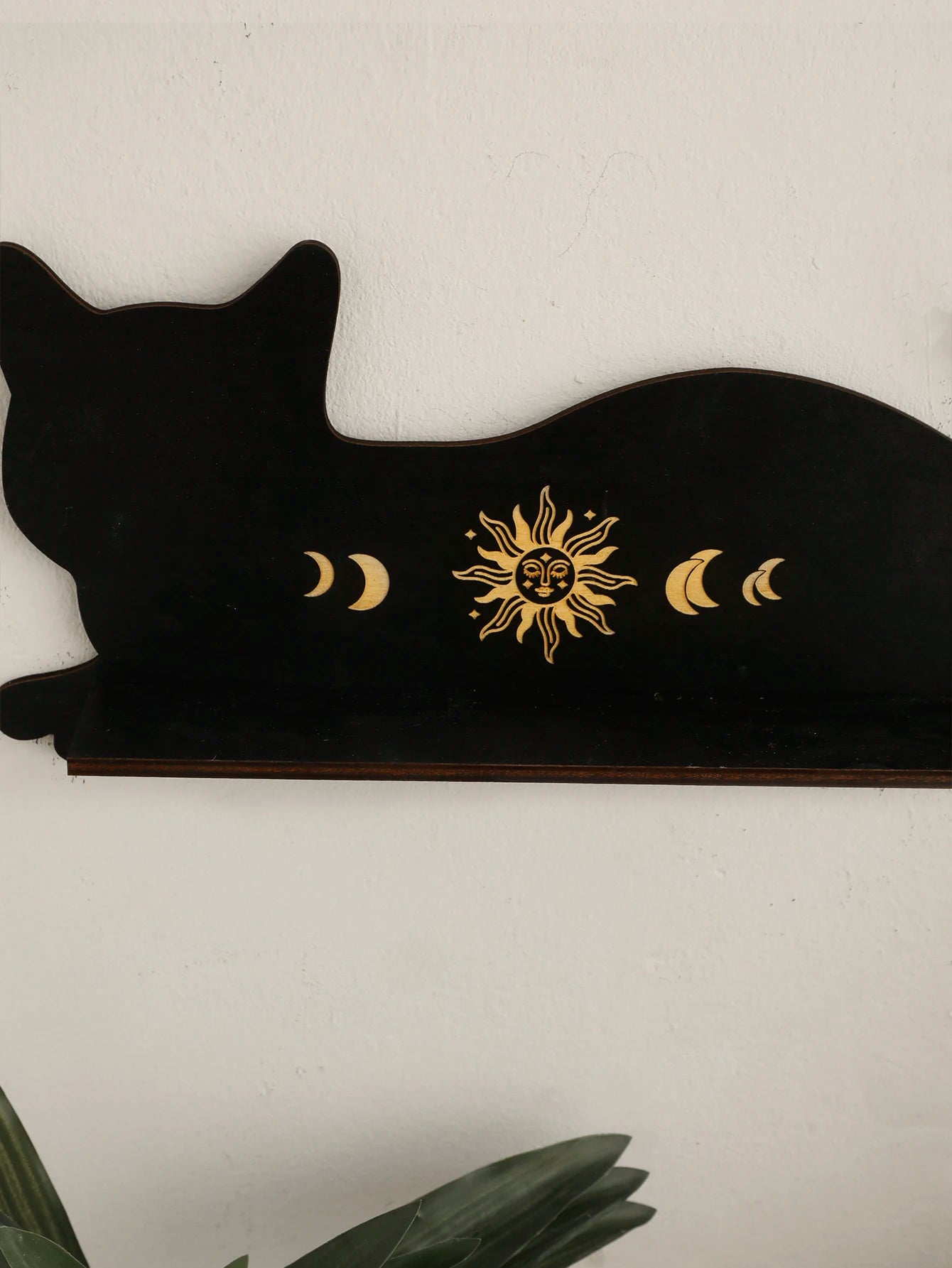 Black Cat Wooden Shelf Gothic Moon Phase Home Decor