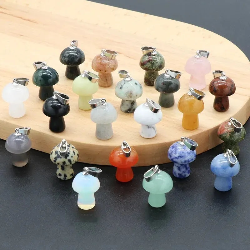 7pcs/Set 15x20mm Natural Stone Mushroom Shape Pendant Agate Quartz Opal Charms for Jewelry Making DIY Necklace Bracelet Earrings