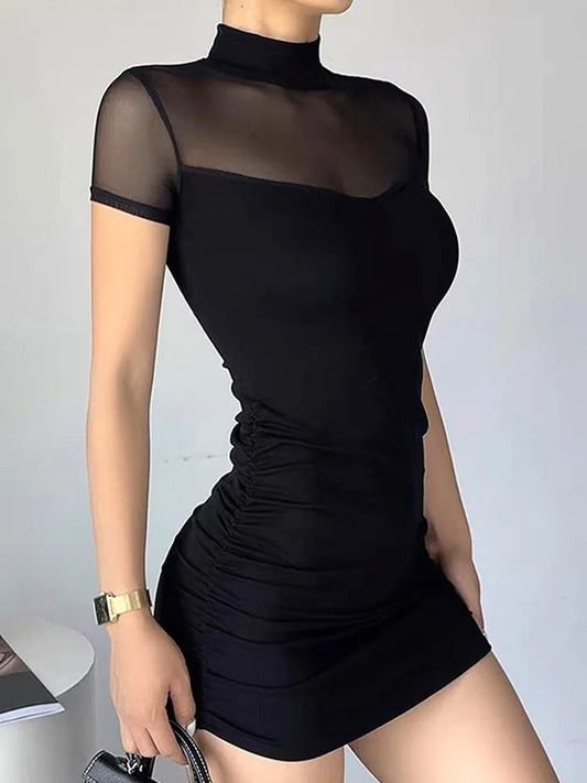 Goth Dark Y2k Bodycon Gothic Mesh Clubwear Mini Dress