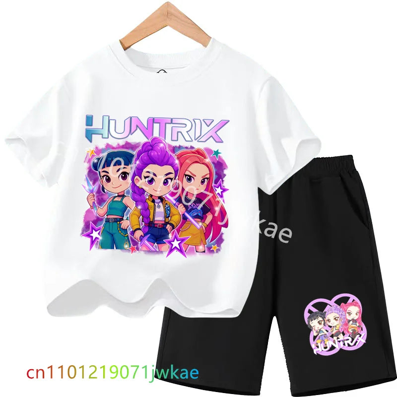 Huntrix T-shirt Set Kpop Demon Hunters Summer Clothes Shorts Rumi