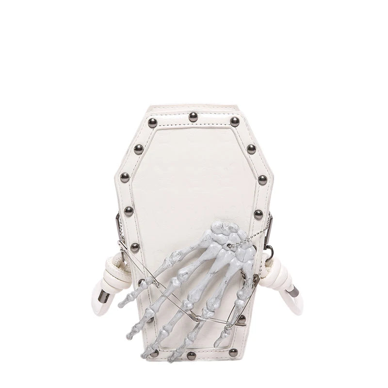 Punk Skull Shoulder Bag PU Leather Retro Gothic Cell Phone Purse Coffin Shape Handbag