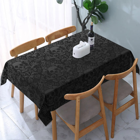Gothic Skull Flower Black Rectangle Tablecloth Washable