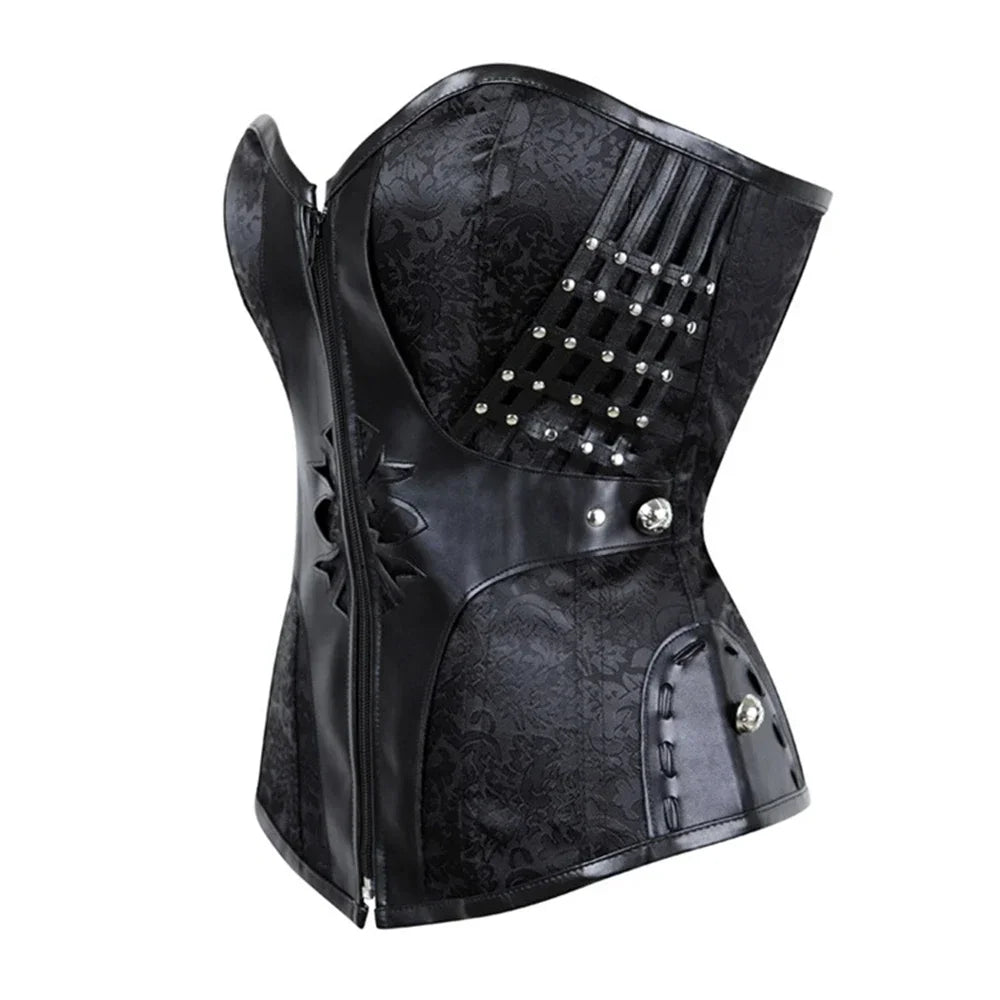 Gothic Women Corset Sexy Bustiers Steampunk Faux Leather Corsets Lacing Up Black Red Goth Costume With Zipper