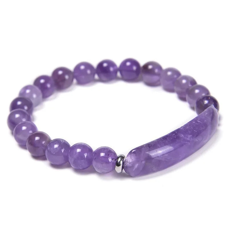 Natural Stone Healing Crystal Rose Quartz Amethyst Gemstone Beaded Bracelet for Women Girls Jewelry
