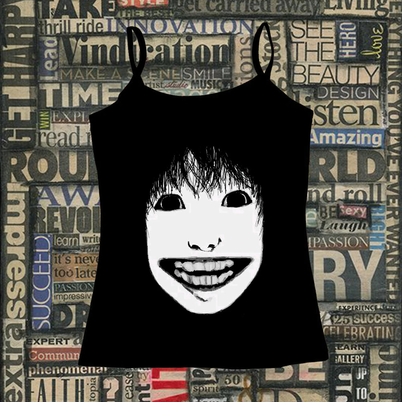 Gothic Black Horror Print Sexy Emo Y2K Vest Top Tshirt