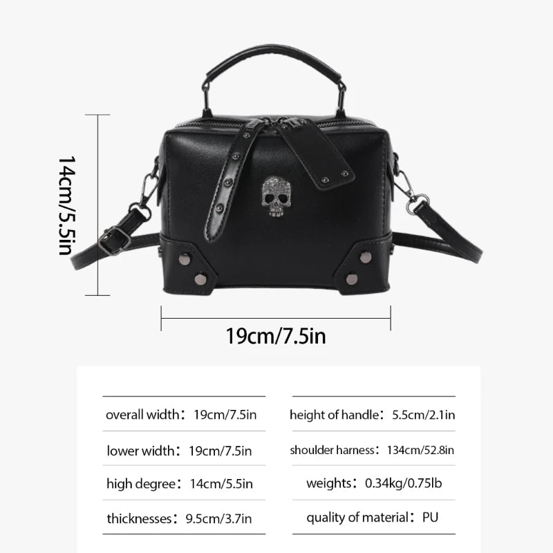 Top Handle PU Leather Crossbody Bag Punk Skull Crosses Small Shoulder Handbag