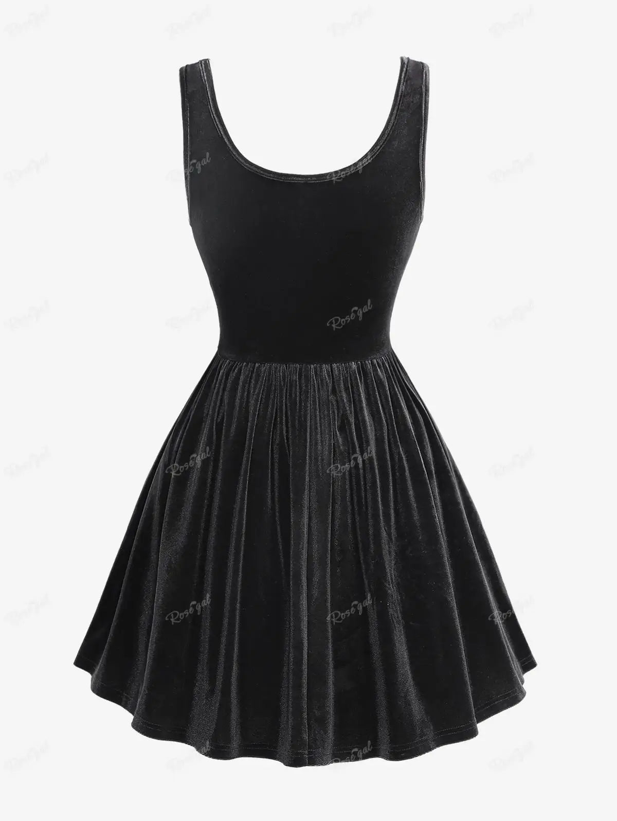Black Velvet Gothic Lace up Sides Swing Skater Dress