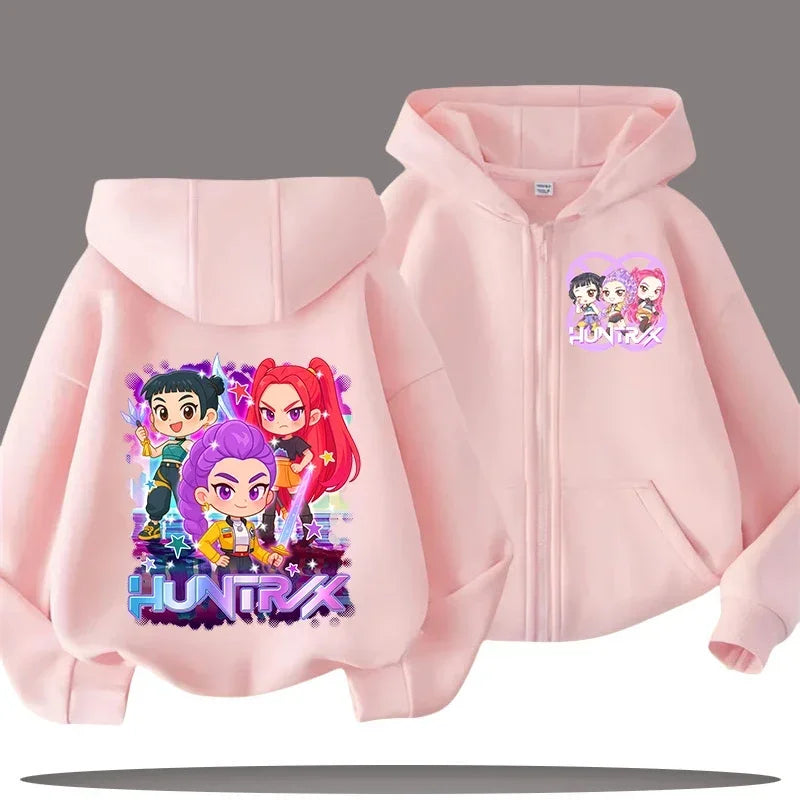 Huntrix Zip Up Sweatshirt Kpop Demon Hunters Hoodie K-Pop Clothes Fleece Jacket