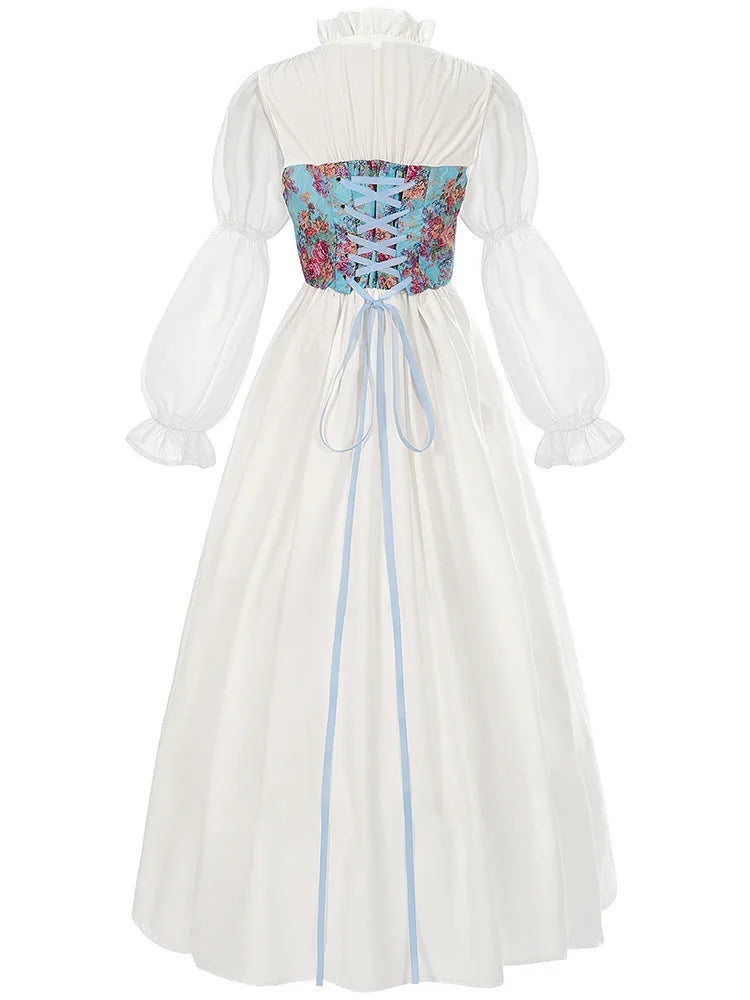 Medieval Renaissance Pirate Maid Elegant Floral Maxi Dress