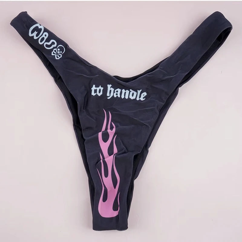 Sexy Punk Bikini Swimsuit Black 2 Piece Swimwear with Gothic Skull Print