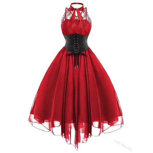 Red Gothic Vintage Lace Ballerina Prom Dress