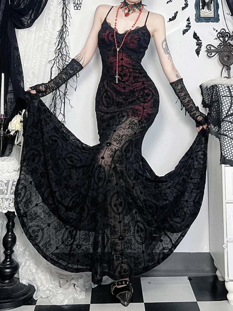 AltGoth Vintage Dark Victorian Gothic Dress Lace Black Red