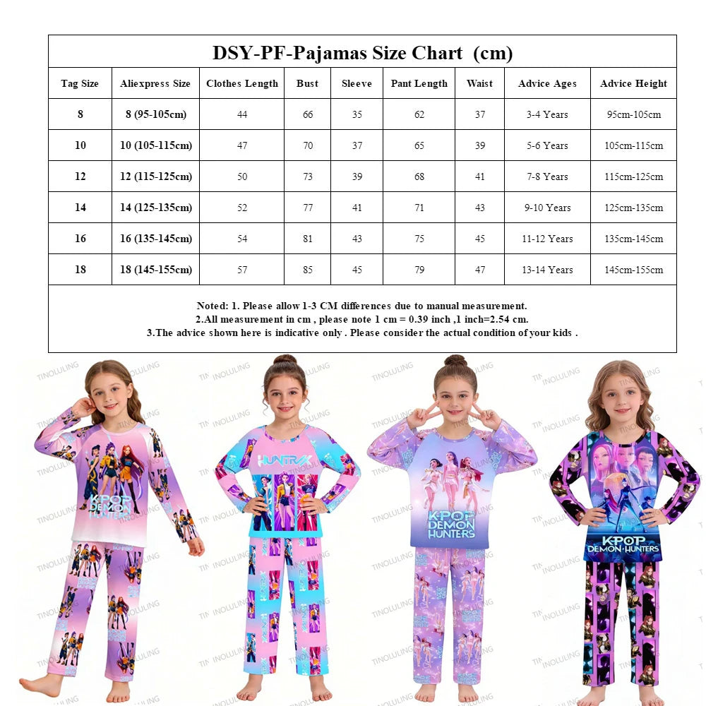 Kids KPop Demon Hunters Huntrix Pyjamas PJ's Rumi Mira Zoey K-pop Pajamas Nightwear