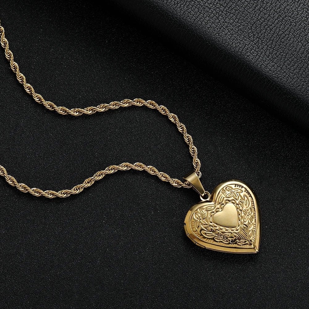 Stainless Steel Locket Heart Pendant Necklace Victorian