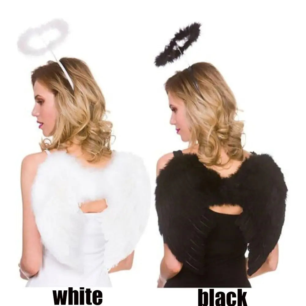 Angel Fairy Feather Wings Halo Halloween Fancy Dress Costume Accessories Good Bad Devil