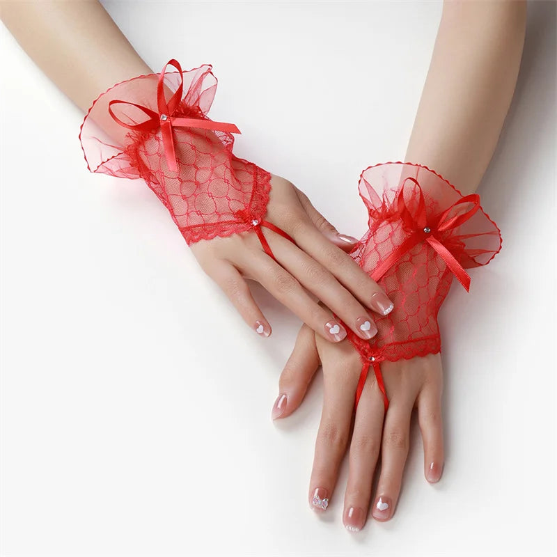 Gothic Lolita Antique Lace Short Fingerless Gloves Fancy Dress Costume Accessory