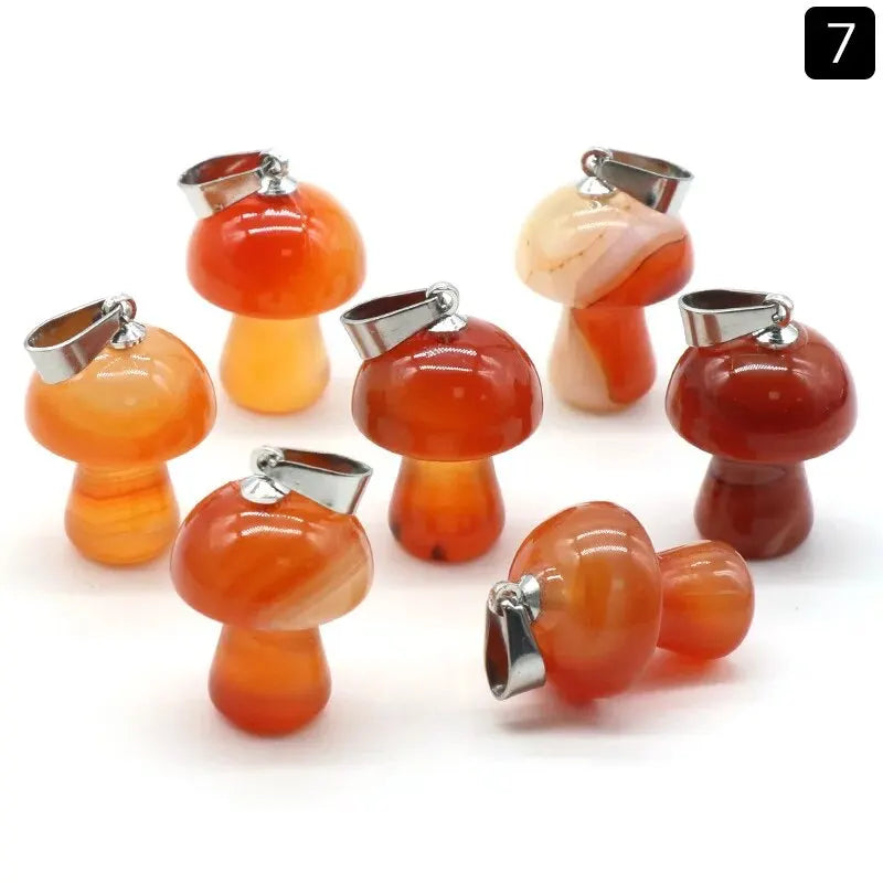 7pcs/Set 15x20mm Natural Stone Mushroom Shape Pendant Agate Quartz Opal Charms for Jewelry Making DIY Necklace Bracelet Earrings