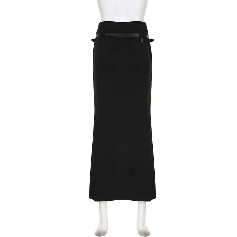 Sexy Long Black Gothic Punk Thigh Split Maxi Skirt