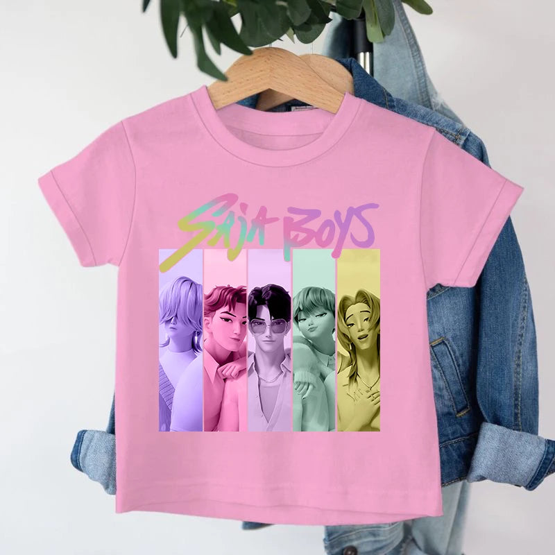 KPop Demon Hunters Saja Boys T-shirt Huntrix Tshirt Kids Summer Clothing Rumi