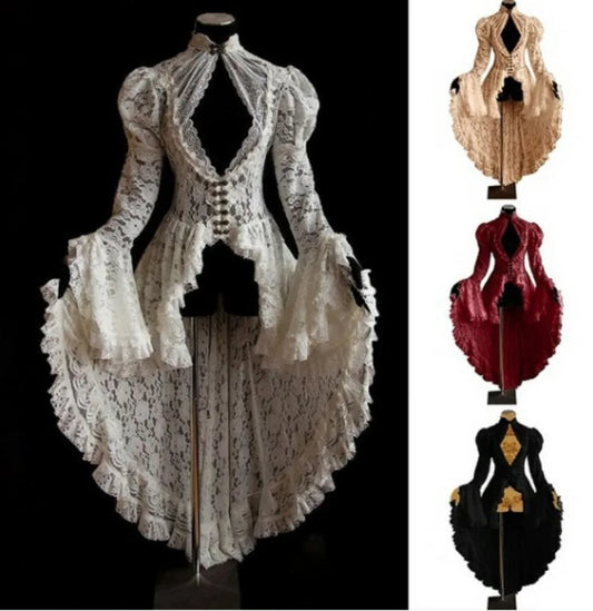 Victorian Vampire Dracula Costumes Gothic Lace Dress Cloak Fancy Dress