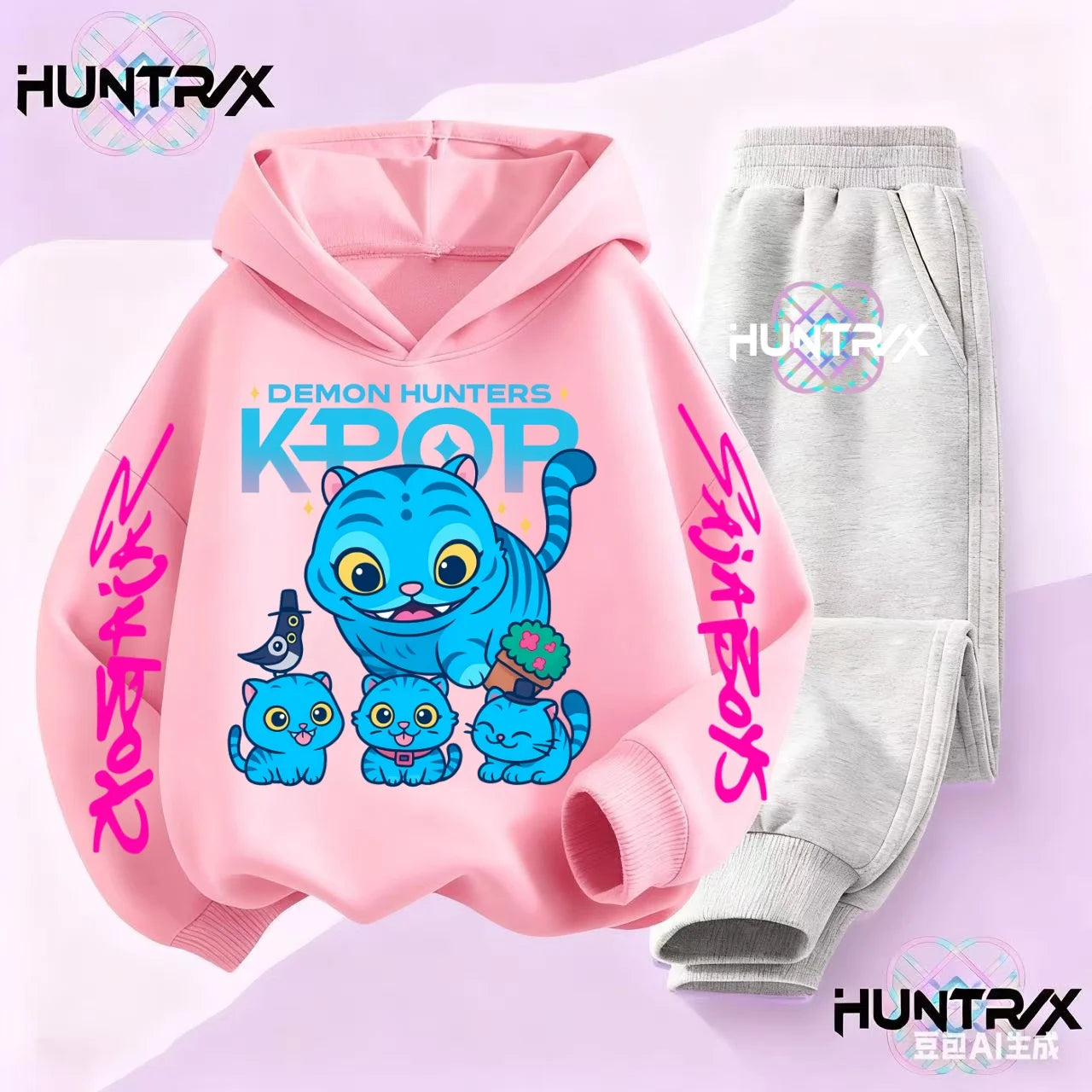 KPop Demon Hunters Hoodie Sweatshirt Joggers Tracksuit Set Derpy Tiger Clothes K-Pop