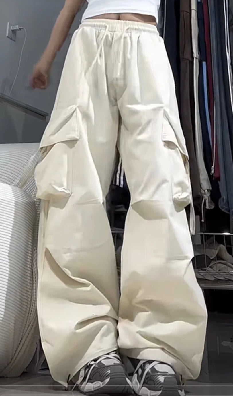 Baggy Pants Fashion Women Oversized Drawstring Combat Trousers