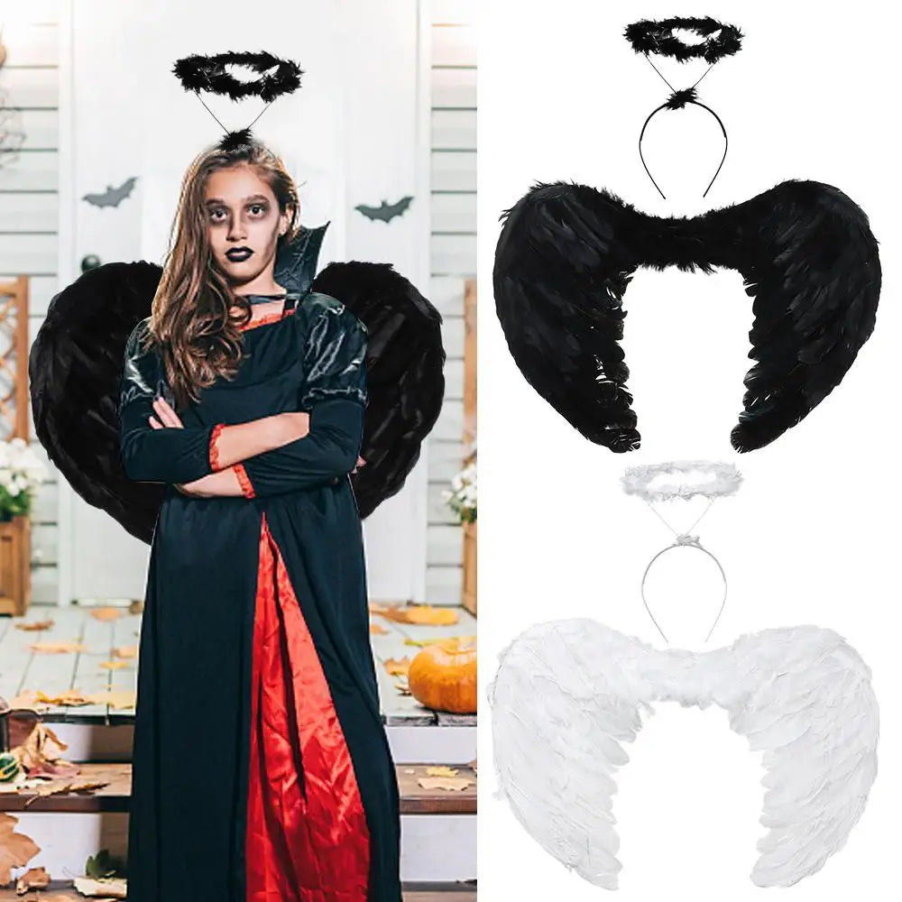 Angel Fairy Feather Wings Halo Halloween Fancy Dress Costume Accessories Good Bad Devil