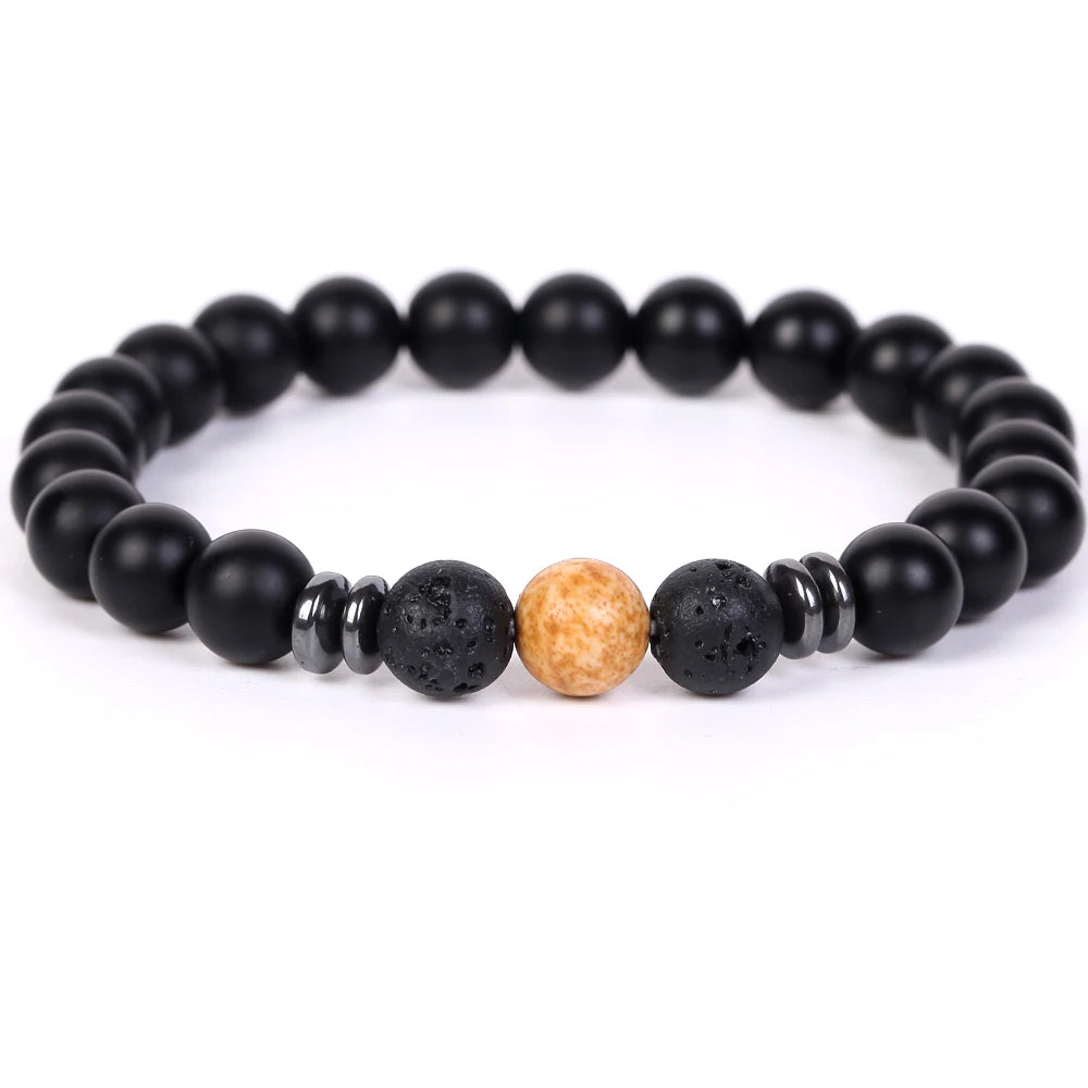 Stone Bracelet Black Agates Hematite Round Beads Jewellery Healing Energy