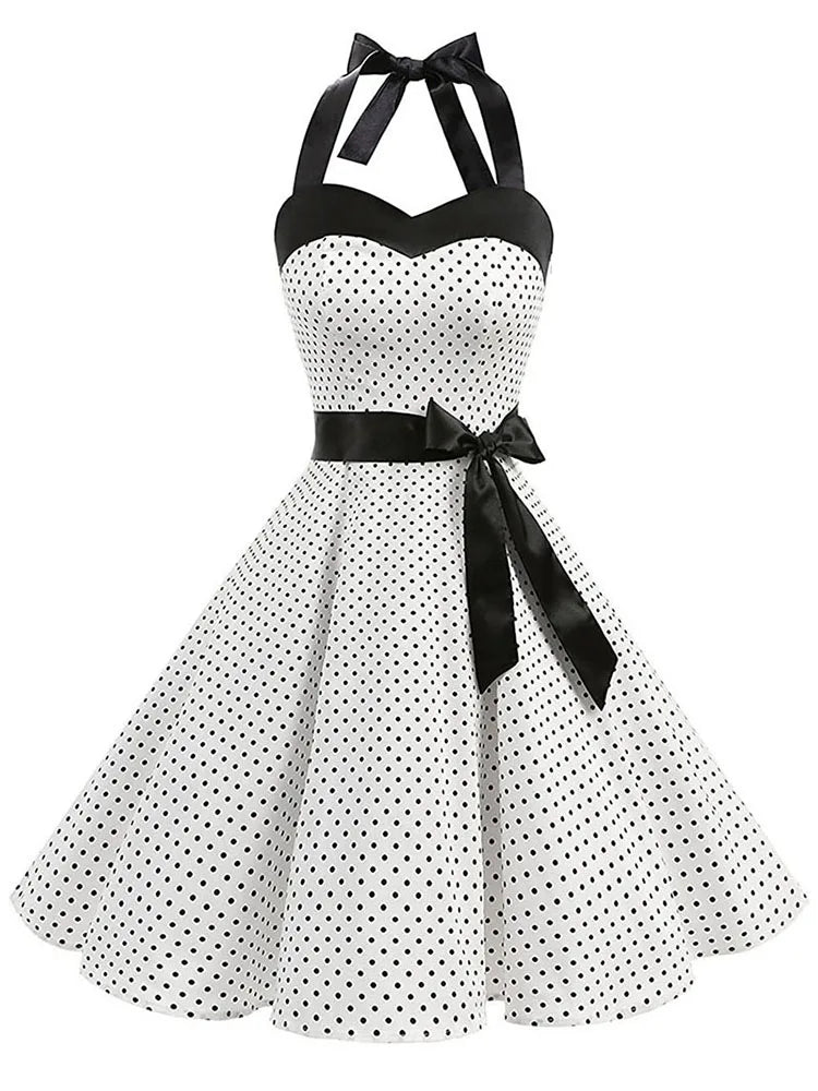Vintage 1950s Polka Dot Summer Dress White Vintage Dress Pin Up Rockabilly Swing Dress