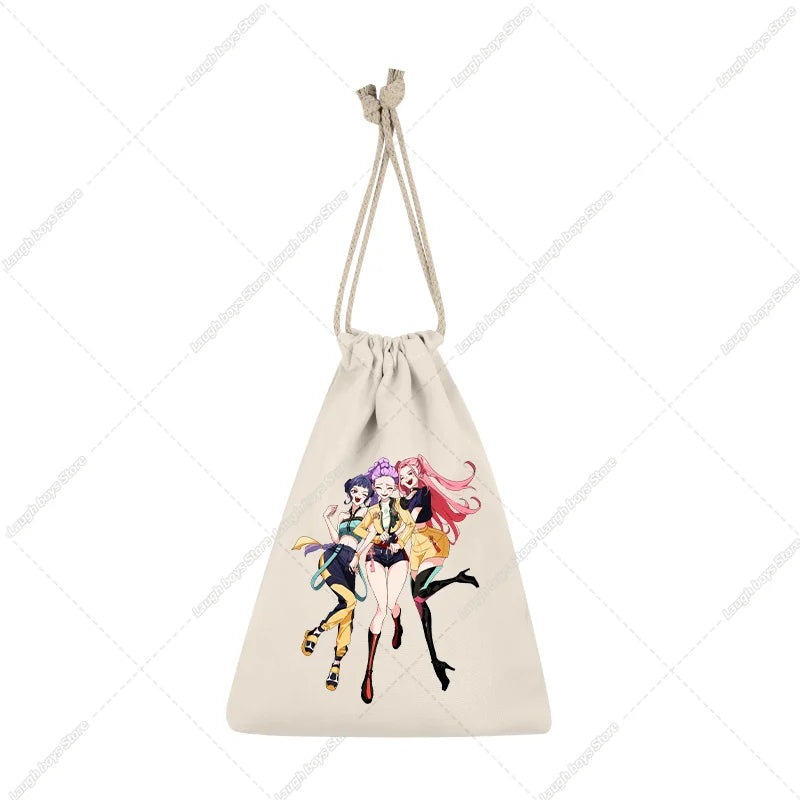 KPop Demon Hunters Merch Drawstring Purse Pouch Swim/PE Kit Swim Book Bag Huntrix Derpy Tiger Gift