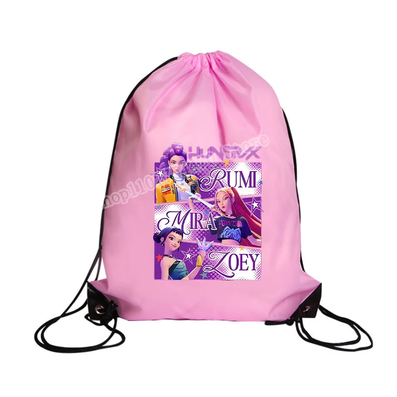 KPop Demon Hunters Merch Drawstring Swim PE Kit Sports Book Shoulder School Bag Waterproof