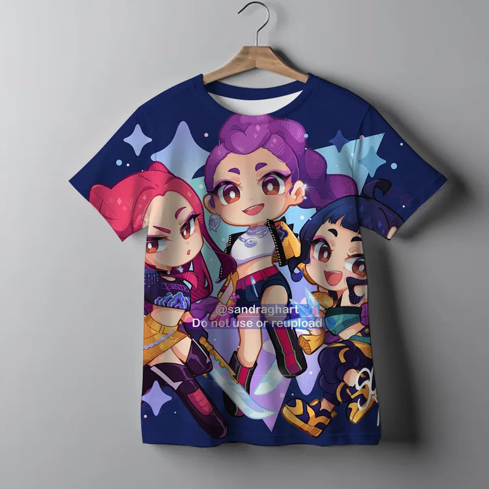 KPop Demon Hunters Kids T-Shirt Casual Girls Top Tees Huntrix Rumi Merch Gifts