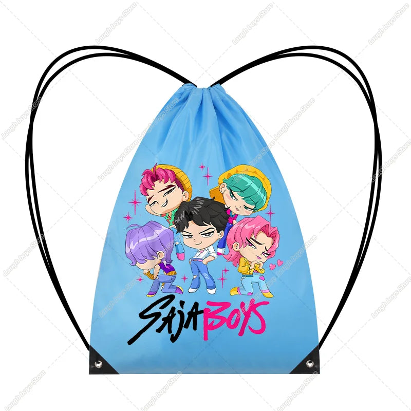 KPop Demon Hunters Merch Drawstring Bags Swim Sports PE Kit Book Bag Huntrix Rumi Derpy Gift Tiger