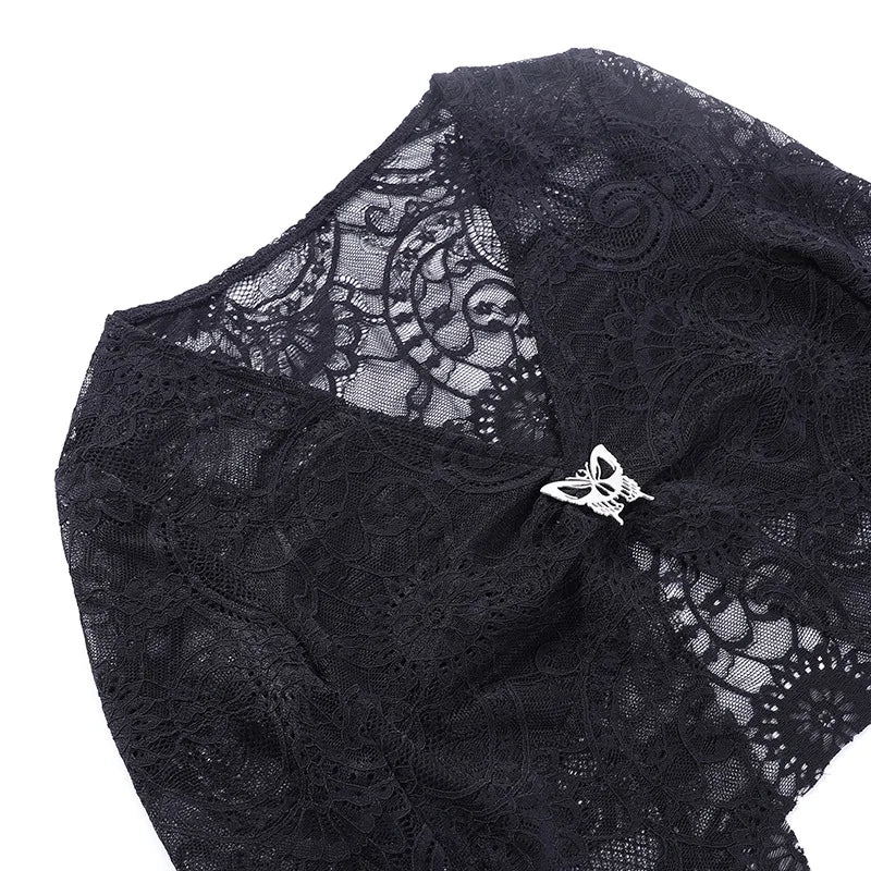 Sexy Black Gothic Lace Clubwear Y2K Top