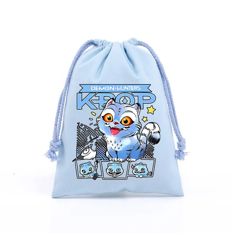 KPop Demon Hunters Merch Drawstring Purse Pouch Swim/PE Kit Swim Book Bag Huntrix Derpy Tiger Gift