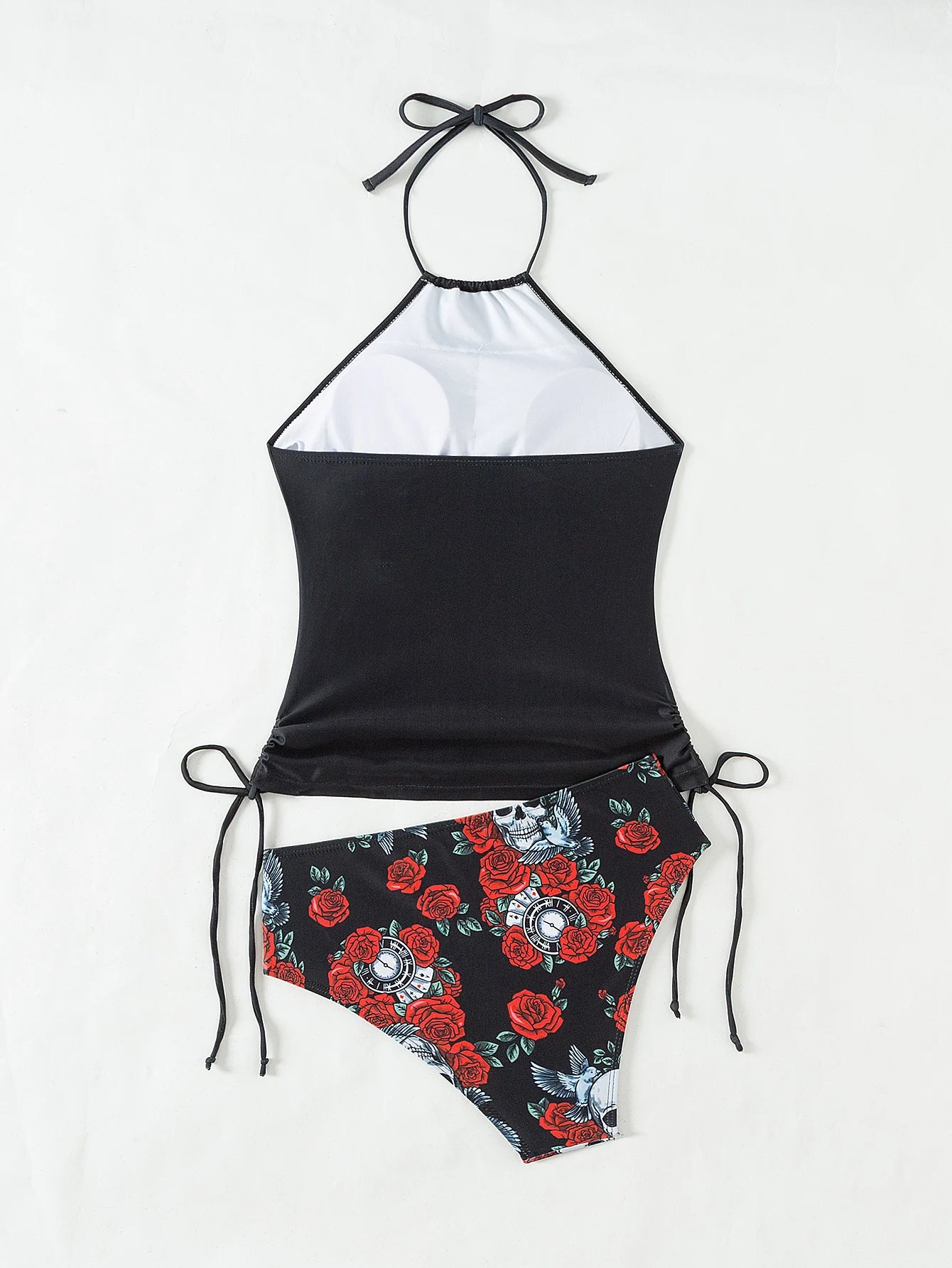 Sexy Gothic Skull Rose Print Bikini Swimsuit Beachwear