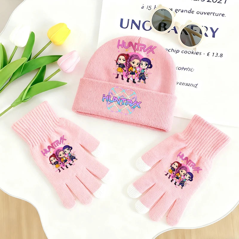 KPop Demon Hunters Knitted Hats Gloves 2pcs Set Huntrix Clothes Gifts