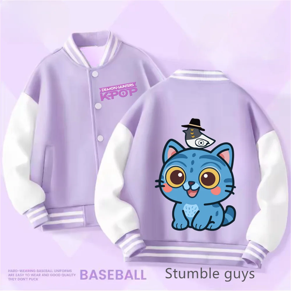 Kpop Demon Hunters Baseball Varsity Jacket Kids Rumi Mira Zoey Huntrix Derpy Tiger Coat Merch Gifts