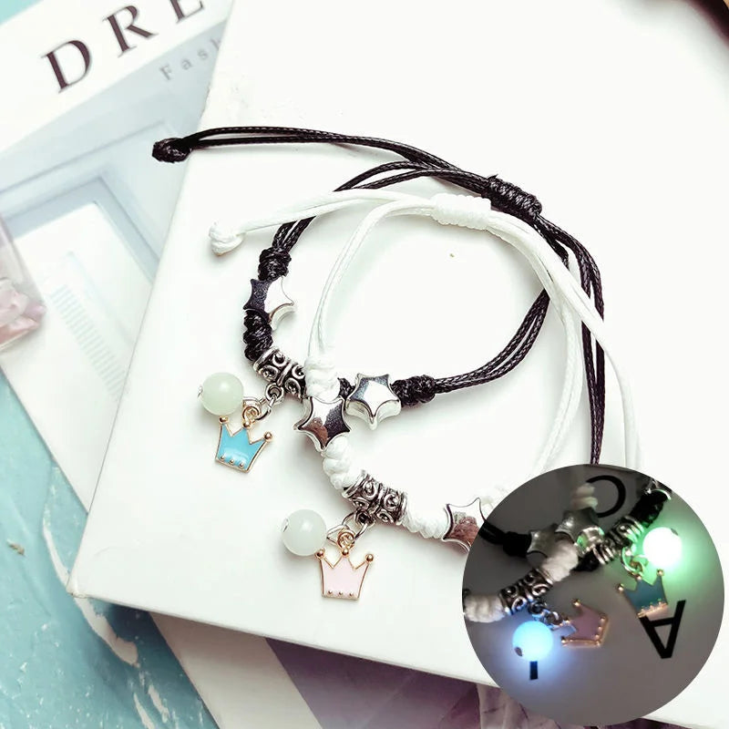 Glow in the Dark Luminous Bracelet Pair Friendship Star Pendant Charm