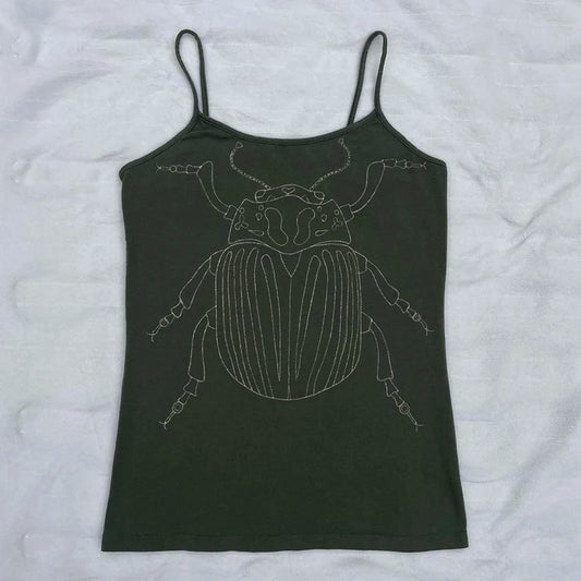 Black Beetle Gothic Emo Girls Camisole TShirt Crop Vest Top Y2k