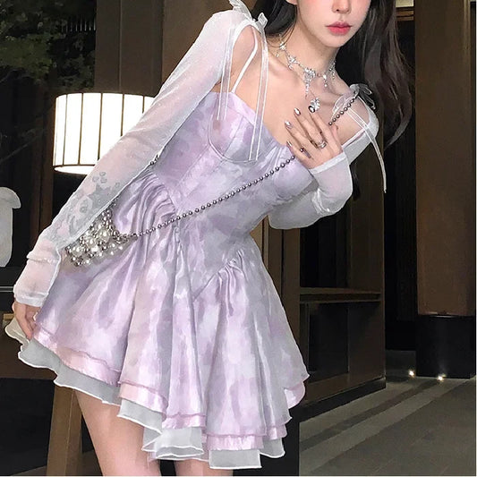 Beautiful Shimmer Tie Dye Princess Fairy Dress Purple Blue
