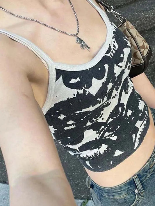 Gothic Eye Print White Stretch Camisole Tshirt Vest Top