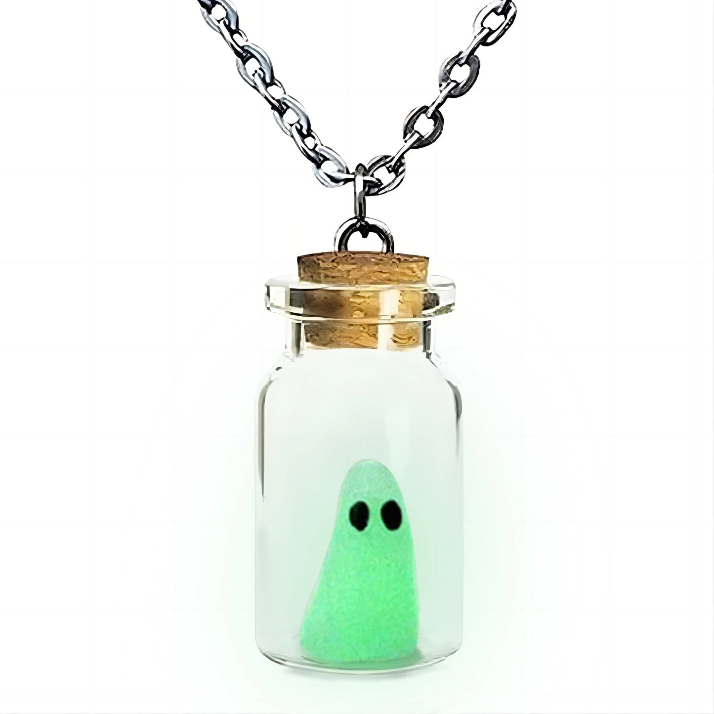 The Adopt A Ghost Necklace, Glow-In-The-Dark Halloween Necklace, Tiny Ghost in A Bottle Pendant Necklace