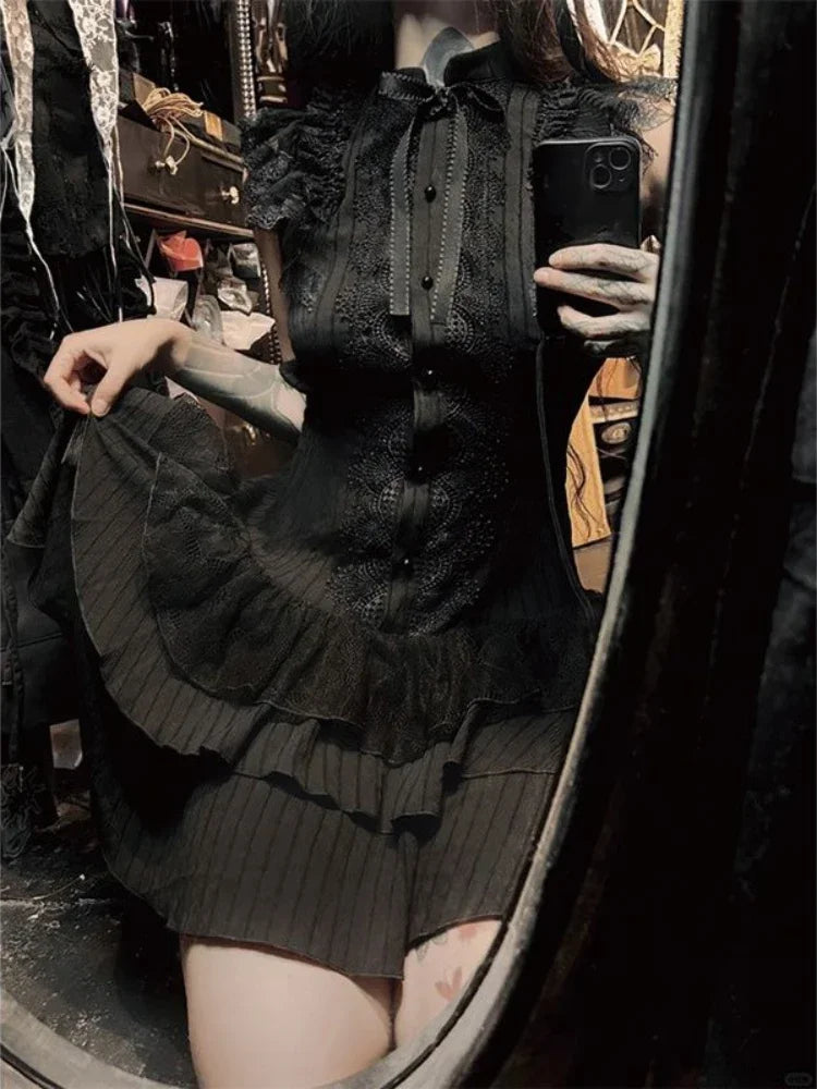 Victorian Gothic Lace Frill Mini Dress