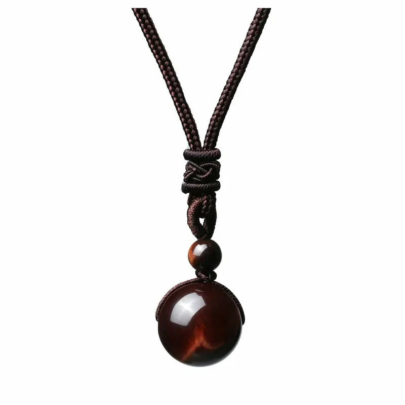 16 Mm Black Obsidian Tiger Eyes Amethyst Stone Necklaces with Adjustable Braided Rope Cords Natural Crystal Pendant