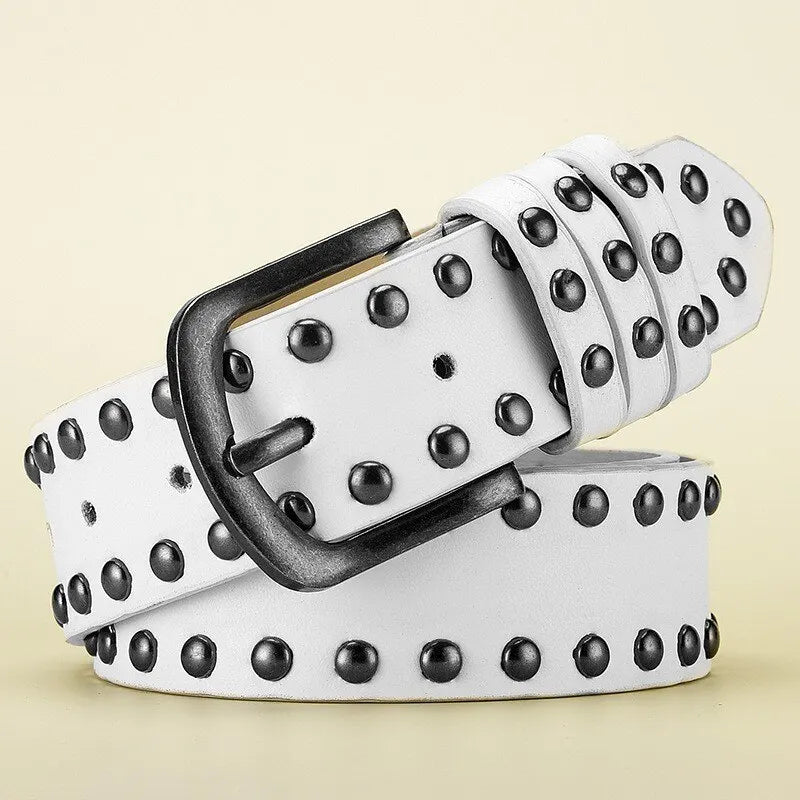 Red Black White Punk Emo Goth Studded Rivet Belt Punk Hip Hop Rock Jeans Belt PU Leather Unisex Men Women