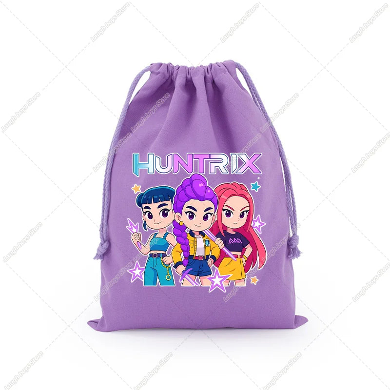 KPop Demon Hunters Merch Drawstring Purse Pouch Swim/PE Kit Swim Book Bag Huntrix Derpy Tiger Gift