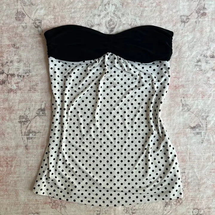 Sexy Black White Polka Dot Spotted Boob Tube Strapless Top